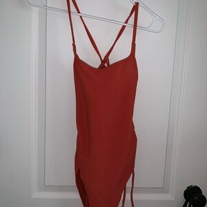 Women’s Xhilaration Ribbed Side Cinch Sienna/Burnt Orange One Piece Swimsuit